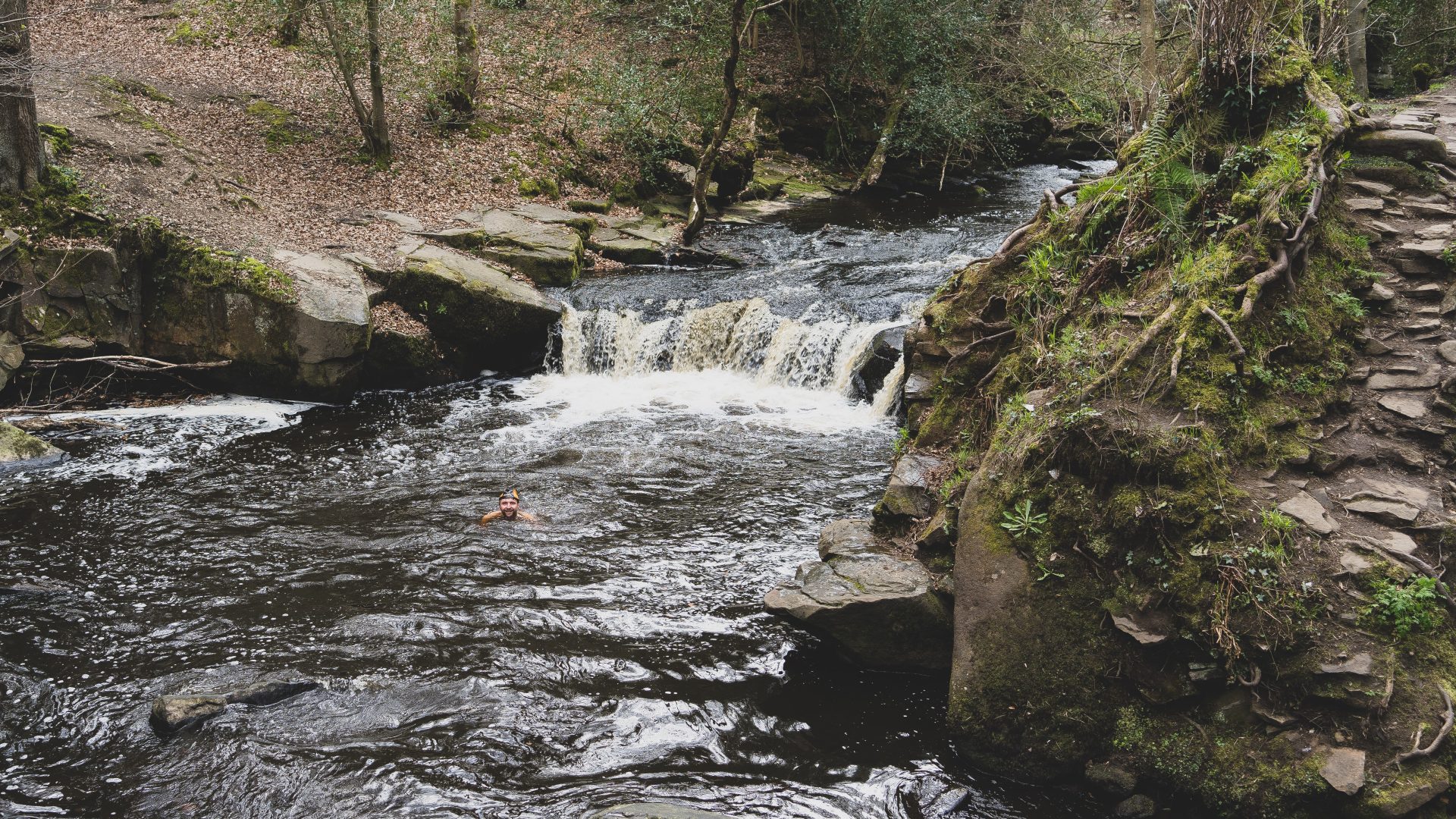 Person swimming in a river