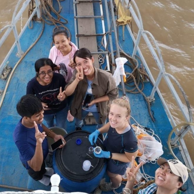 Dr. Freija Mendrik and others aboard a boat