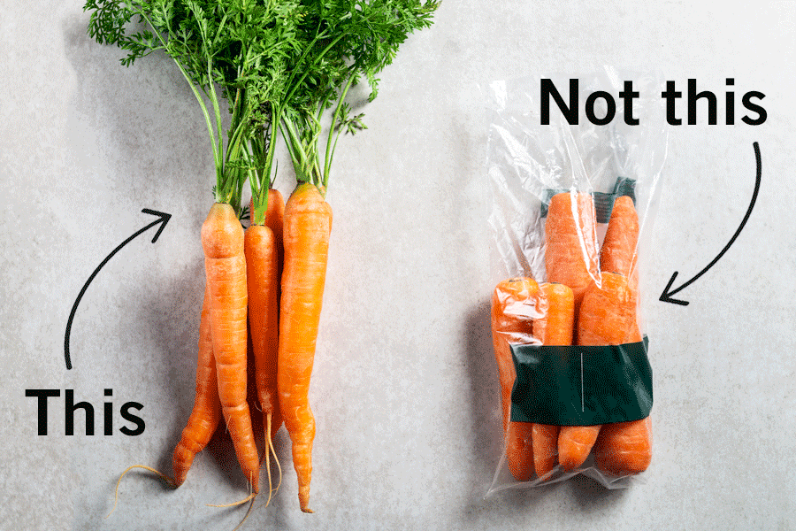 carrots without plastic, versus ones in plastic